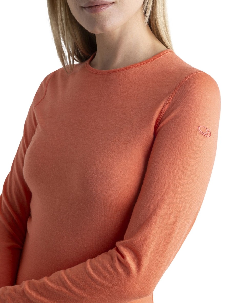 Clothing Icebreaker T Shirts & Base Layers | Icebreaker Womens 200 Oasis Long Sleeved Crewe Top - Tang Pink