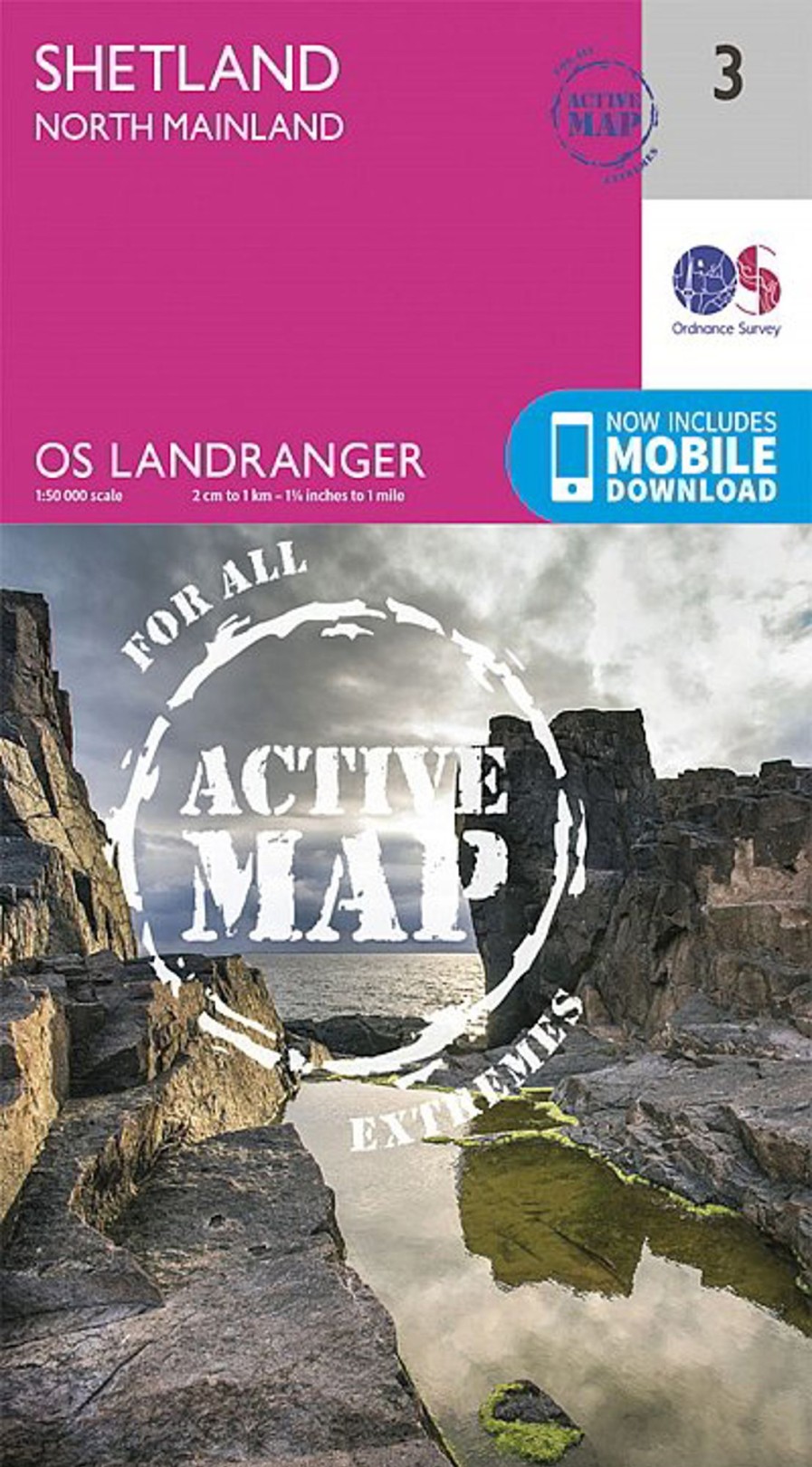 Equipment Ordnance Survey Maps And Books | Os Landranger Active Map 3 - Shetland - North Mainland Pink