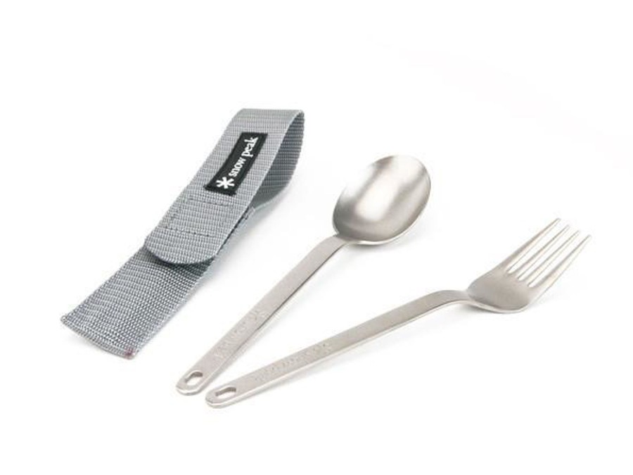 Camping Snowpeak Plates, Bowls, Cups & Utensils | Snow Peak Titanium Fork And Spoon Set Case Silver