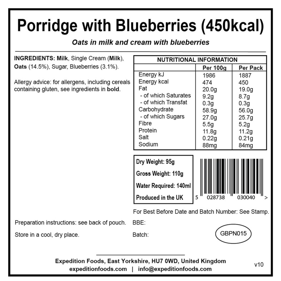 Equipment Expedition Foods Breakfast | Expedition Foods Porridge With Blueberries - 450Kcal White