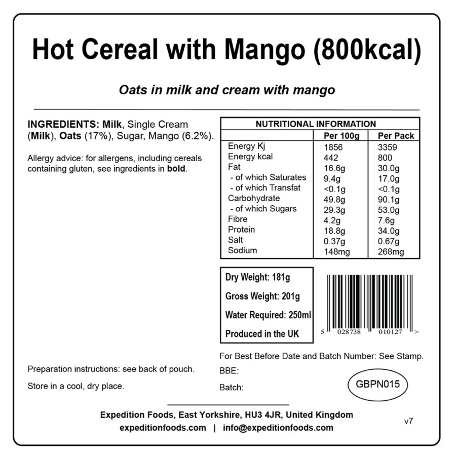 Equipment Expedition Foods Breakfast | Expedition Foods Hot Cereal With Mango - 800Kcal Orange