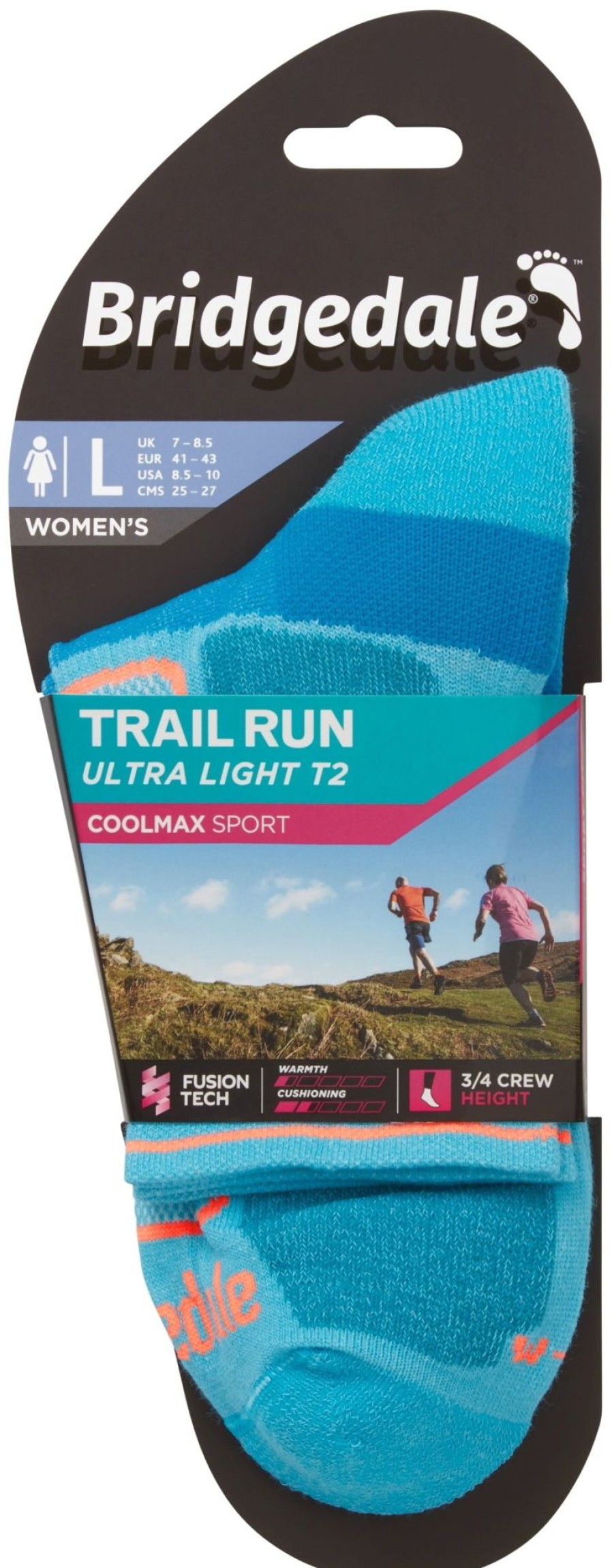 Clothing Bridgedale Socks | Bridgedale Womens Trail Run Ultralight T2 Coolmax Sport 3/4 Crew Socks Blue