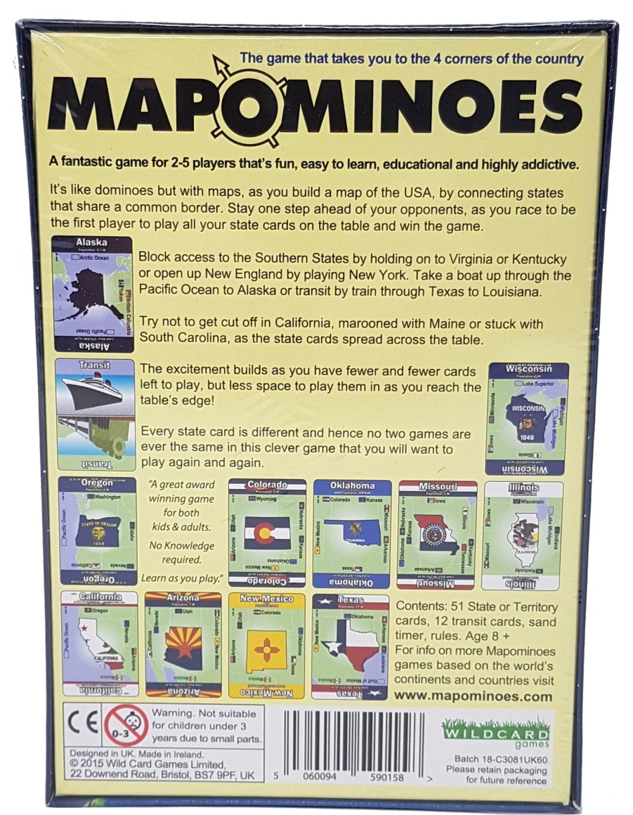 Equipment Wildcard Games Travel Accessories | Wildcard Games Mapominoes - The Ultimate Geography Game - Usa Black