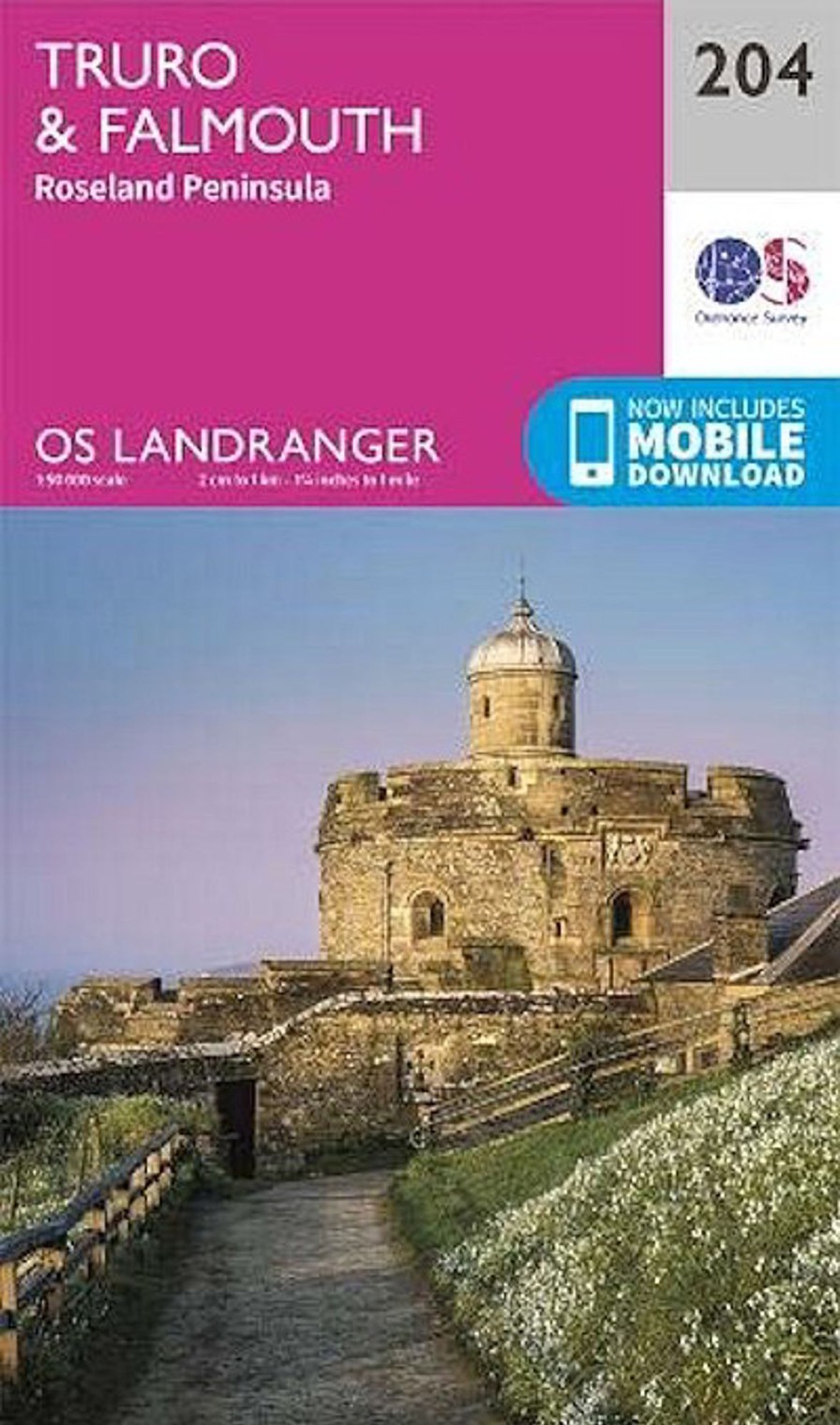 Equipment Ordnance Survey Maps And Books | Os Landranger Map 204 - Truro And Falmouth - Roseland Peninsula Pink