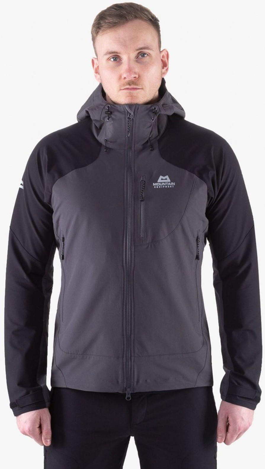 Clothing Mountain Equipment Softshell Jackets | Mountain Equipment Mens Frontier Hooded Jacket - Anvil Black Grey