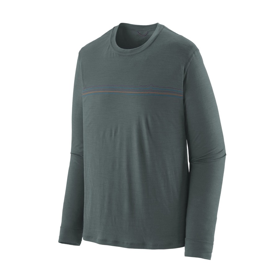 Clothing Patagonia T Shirts & Base Layers | Patagonia Mens Long Sleeved Cap Cool Merino Graphic Shirt - Fitz Roy Fader: Nouveau Green