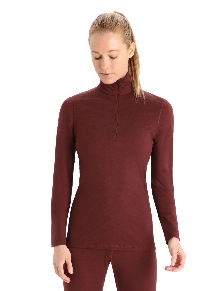 Clothing Icebreaker T Shirts & Base Layers | Icebreaker Womens 200 Oasis Long Sleeved Half Zip Top - Espresso Brown