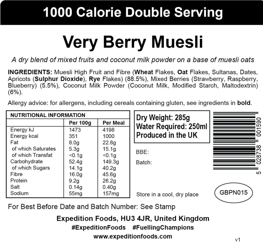 Equipment Expedition Foods Breakfast | Expedition Foods Very Berry Muesli - 1000Kcal Black