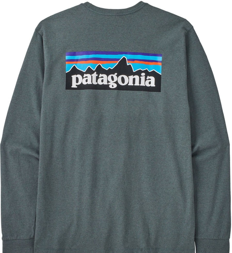 Clothing Patagonia T Shirts & Base Layers | Patagonia Mens Long Sleeved P-6 Logo Responsibili-Tee - Nouveau Green