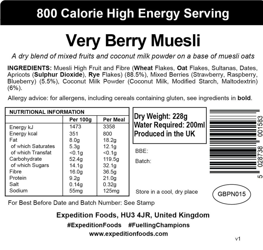 Equipment Expedition Foods Breakfast | Expedition Foods Very Berry Muesli - 800Kcal Orange