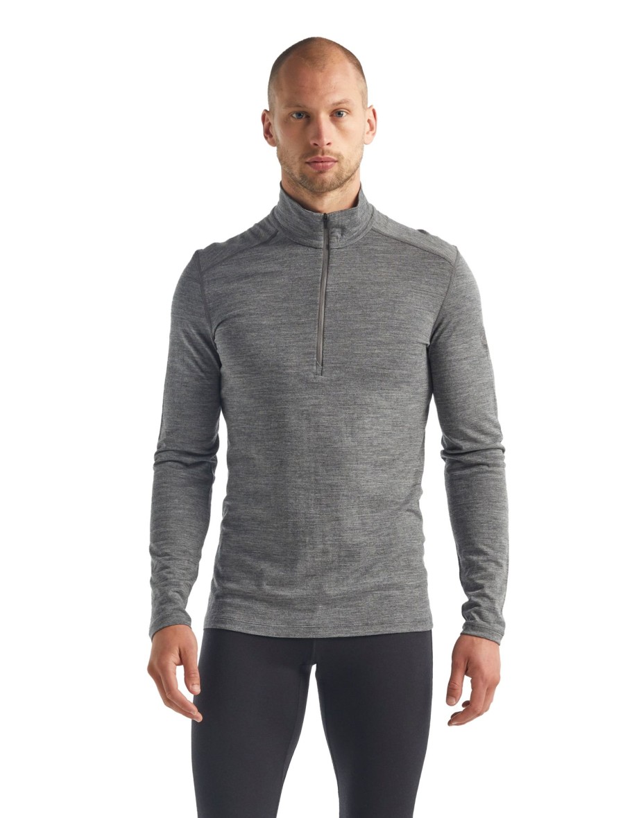 Clothing Icebreaker T Shirts & Base Layers | Icebreaker Mens 200 Oasis Long Sleeved Half Zip Top - Gritstone Heather Grey