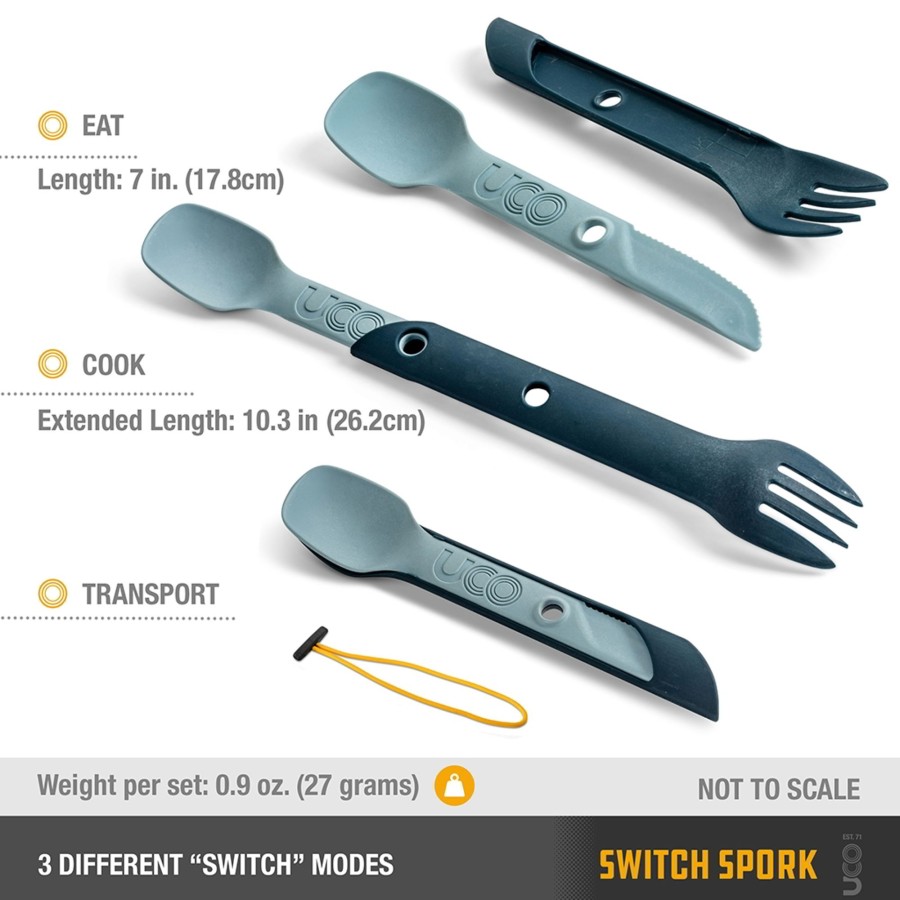 Camping UCO Plates, Bowls, Cups & Utensils | Uco Switch Spork Utensil Set - Stone Blue