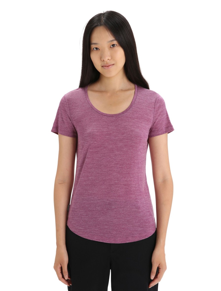 Clothing Icebreaker T Shirts & Base Layers | Icebreaker Womens Sphere Ii Short Sleeved Scoop Tee - Go Berry Heather Purple