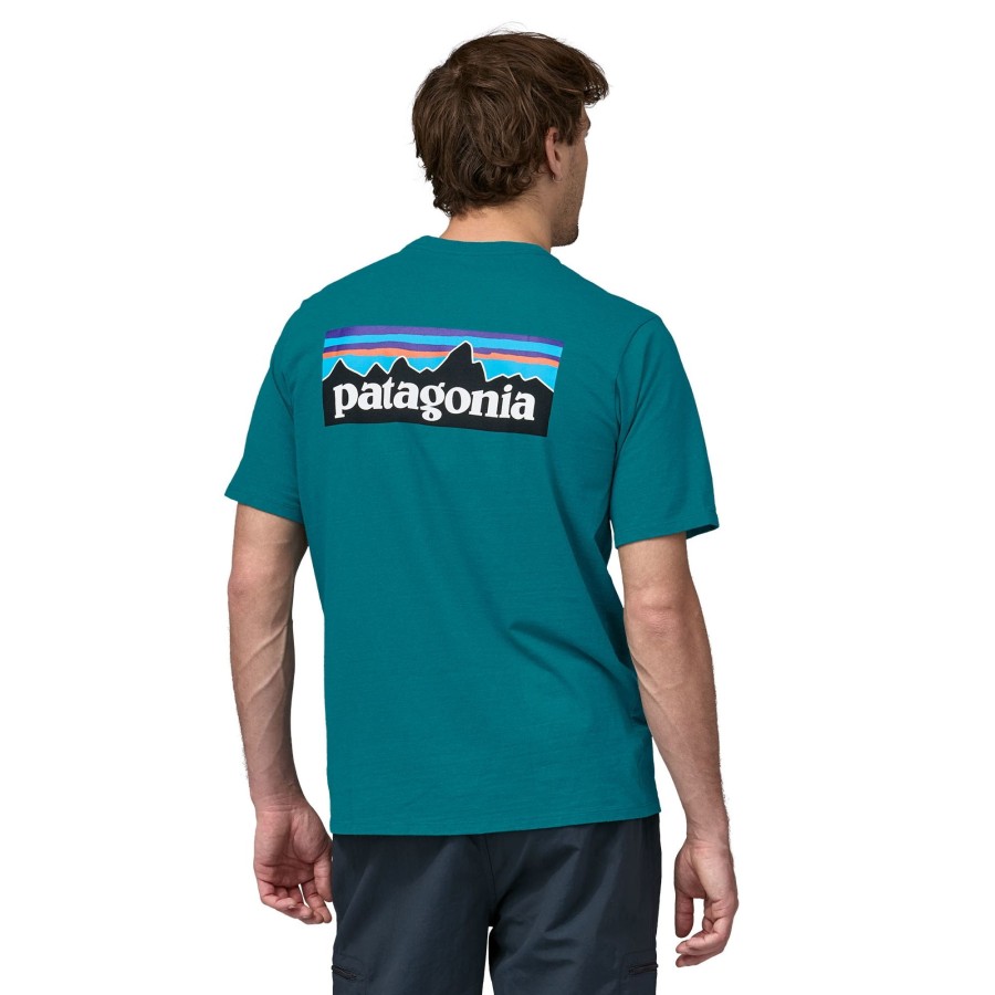 Clothing Patagonia T Shirts & Base Layers | Patagonia Mens Short Sleeved P-6 Logo Responsibili-Tee - Belay Blue