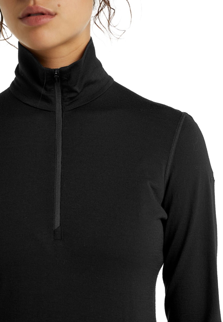 Clothing Icebreaker T Shirts & Base Layers | Icebreaker Womens 200 Oasis Long Sleeved Half Zip Top Black