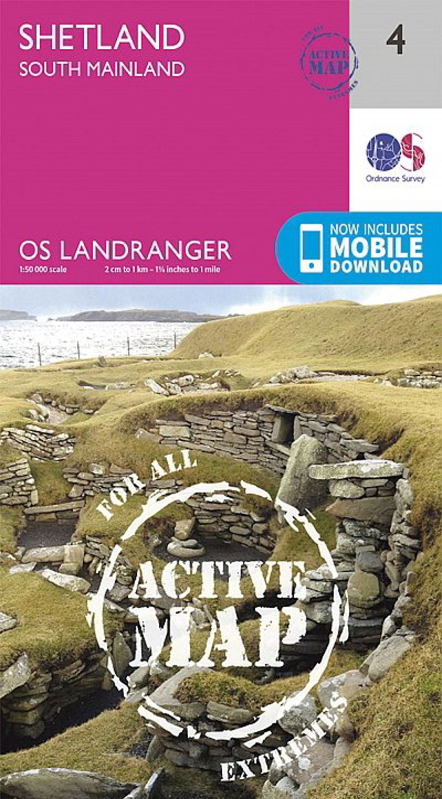 Equipment Ordnance Survey Maps And Books | Os Landranger Active Map 4 - Shetland - South Mainland Pink