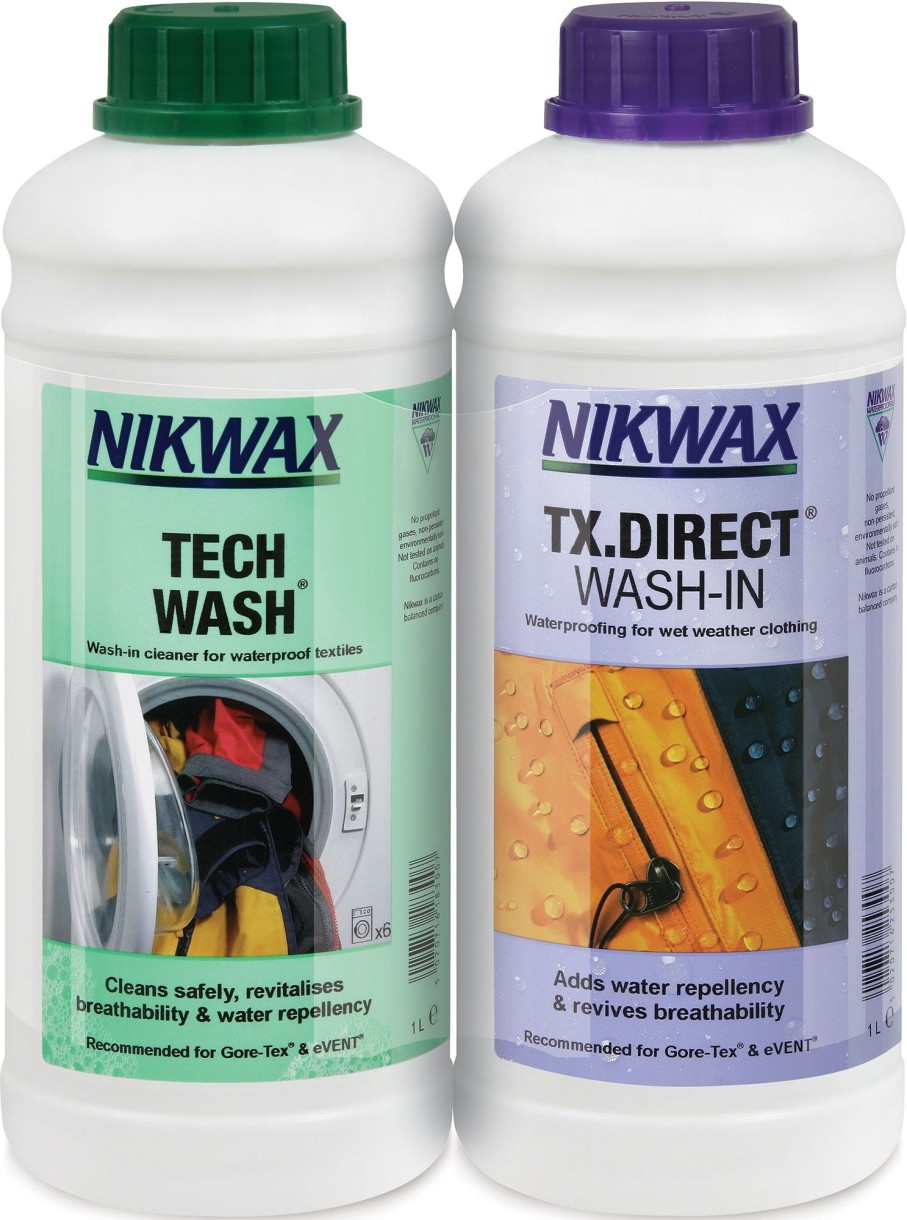 Clothing Nikwax Clothing Cleaning & Proofing | Nikwax Tech Wash And Tx.Direct Wash-In Twin Pack - 1L Clear