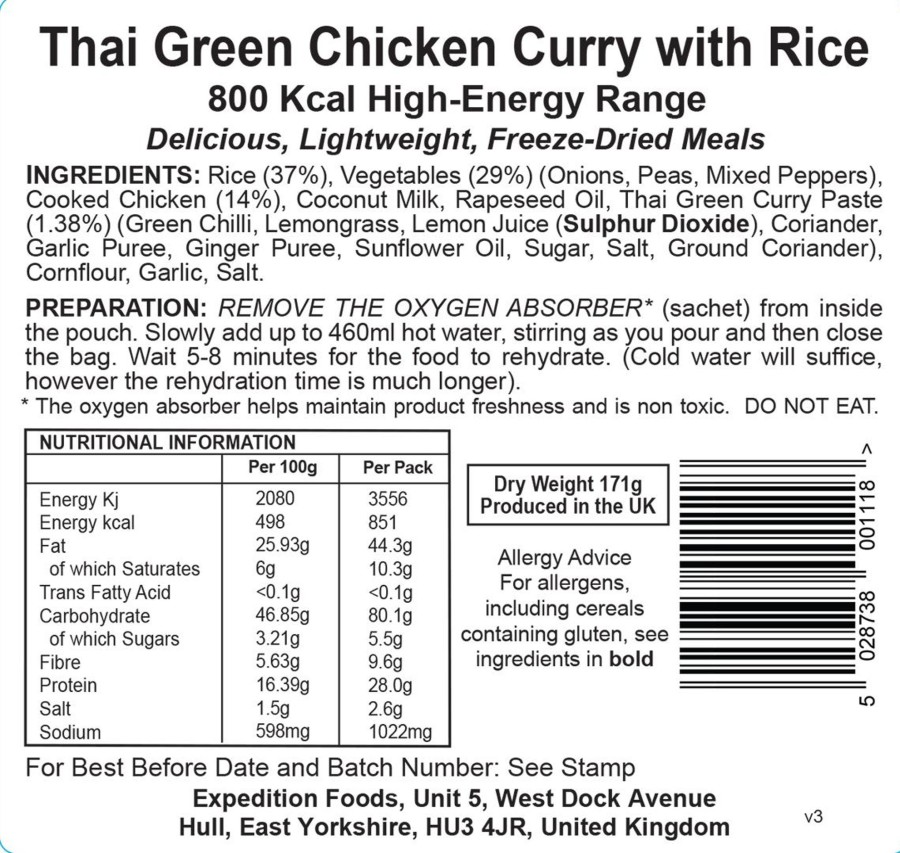 Equipment Expedition Foods Lunch/ Dinner | Expedition Foods Thai Green Chicken Curry With Rice - 800Kcal Orange