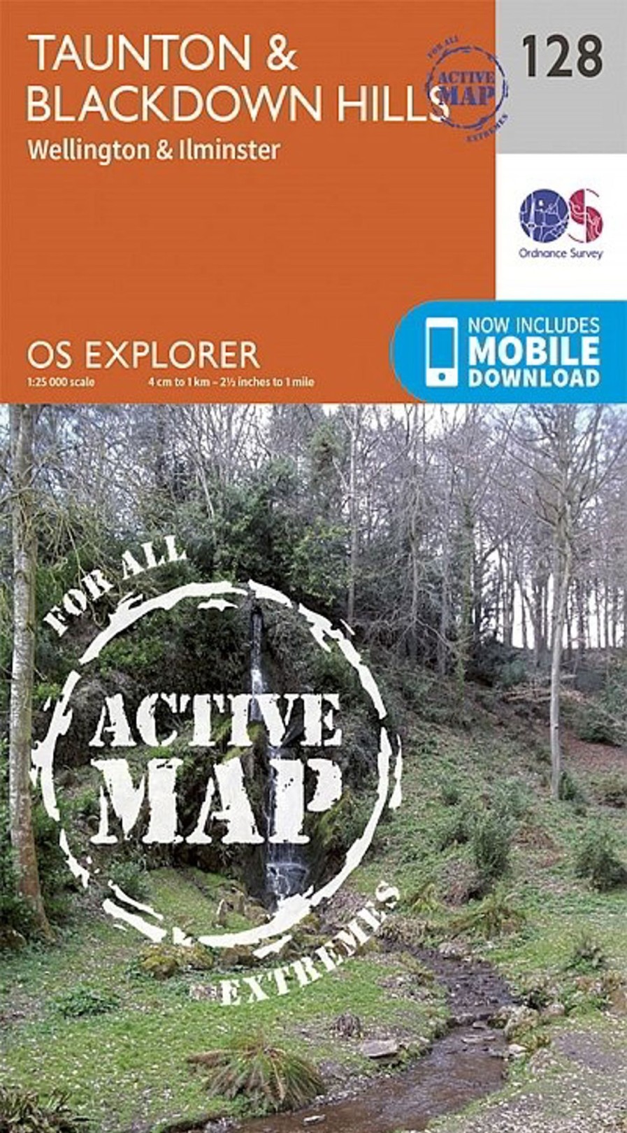 Equipment Ordnance Survey Maps And Books | Os Explorer - Active Map 128 - Taunton And Blackdown Hills Orange