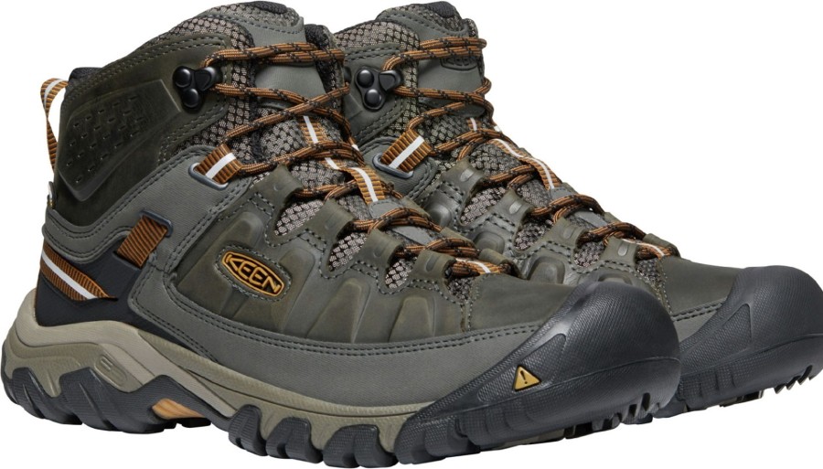 Footwear Keen Mid Height Boots | Keen Mens Targhee Iii Mid Waterproof Boots - Black Olive-Golden Brown Grey