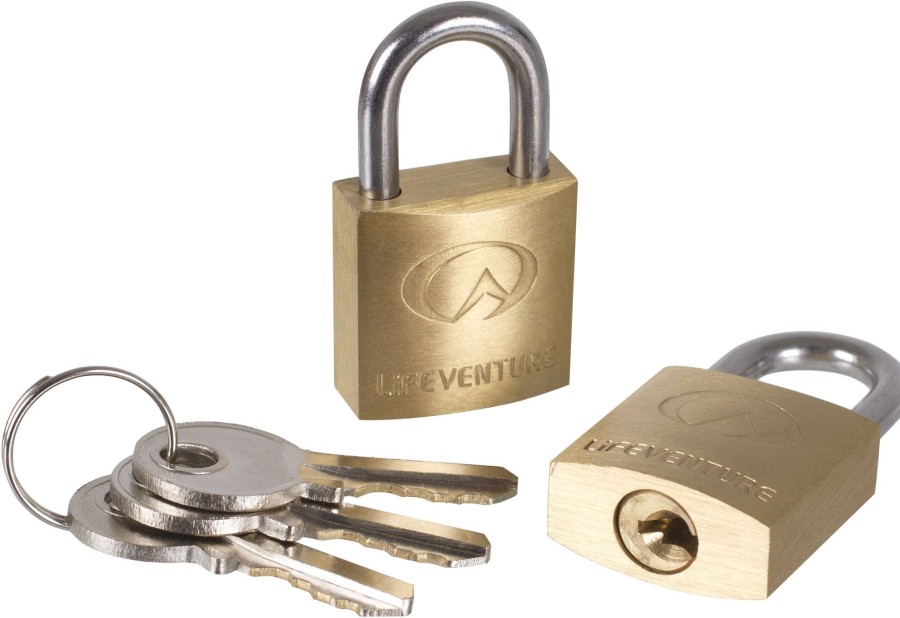 Equipment Lifeventure Travel Accessories | Lifeventure Small Brass Padlocks - Twin Pack Brown