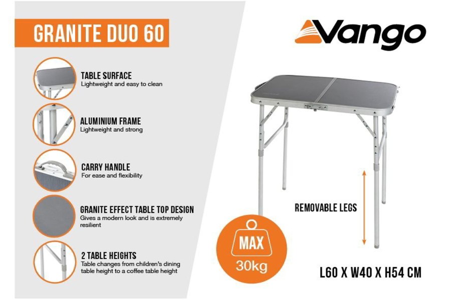 Camping Vango Camping Furniture | Vango Granite Duo 60 Table Grey