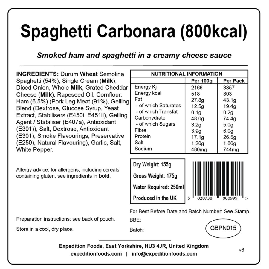 Equipment Expedition Foods Lunch/ Dinner | Expedition Foods Spaghetti Carbonara - 800Kcal Orange