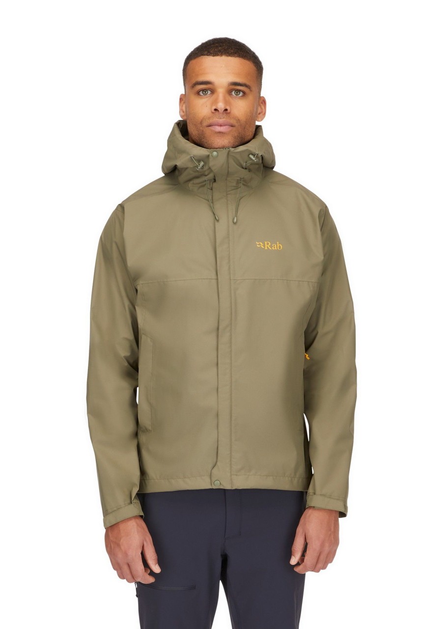 Clothing Rab Waterproof Jackets | Rab Mens Downpour Eco Jacket - Light Khaki Green