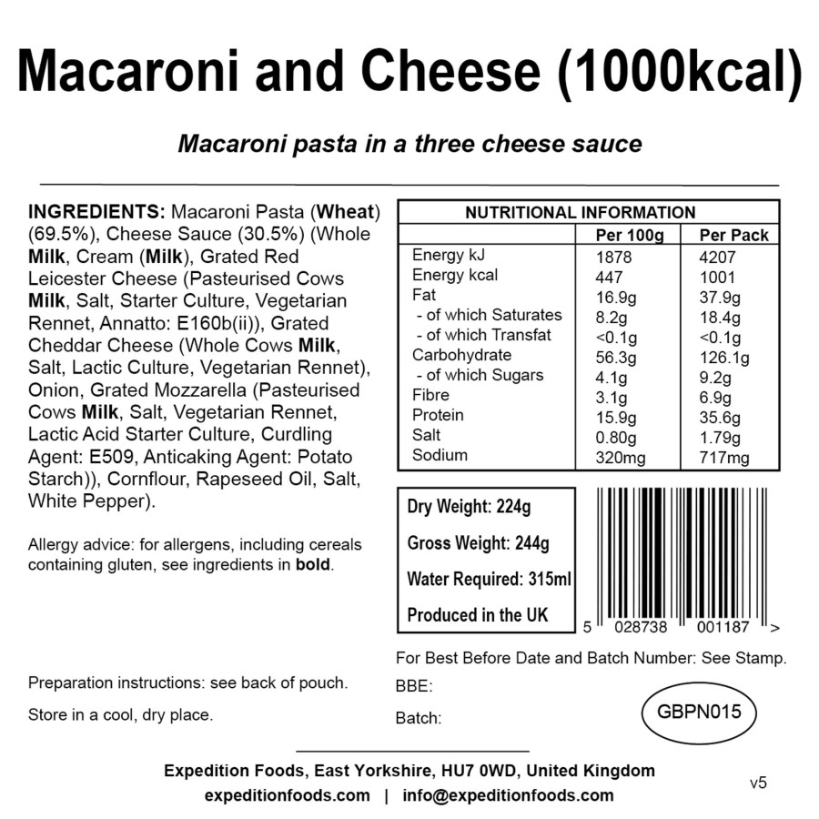 Equipment Expedition Foods Lunch/ Dinner | Expedition Foods Macaroni And Cheese - 1000Kcal Black