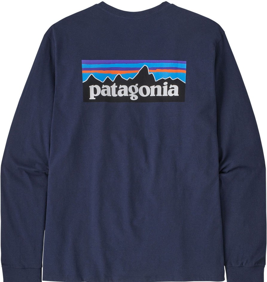 Clothing Patagonia T Shirts & Base Layers | Patagonia Mens Long Sleeved P-6 Logo Responsibili-Tee - Classic Navy Blue