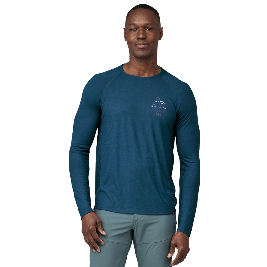 Clothing Patagonia T Shirts & Base Layers | Patagonia Mens Long Sleeved Cap Cool Trail Shirt - Lagom Blue