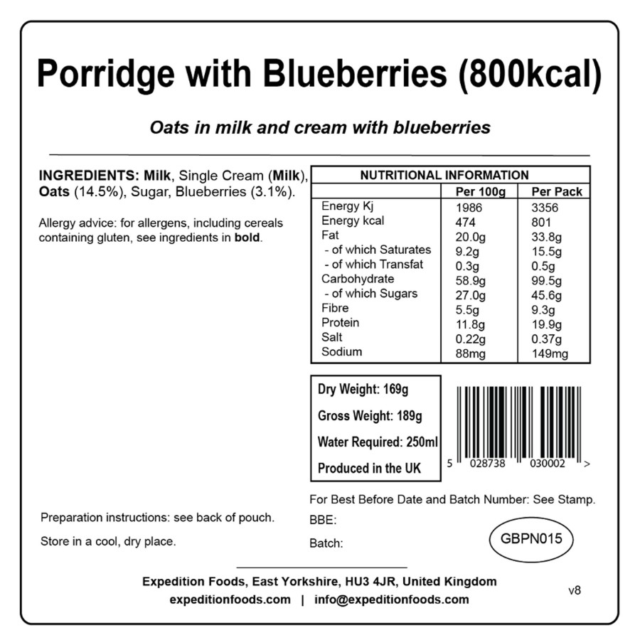 Equipment Expedition Foods Breakfast | Expedition Foods Porridge With Blueberries - 800Kcal Orange