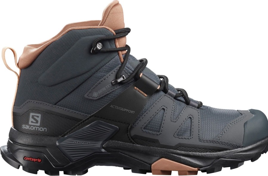 Footwear Salomon Mid Height Boots | Salomon Womens X Ultra 4 Mid Gtx Hiking Shoes - Ebony-Mocha Mousse-Almond Cream Grey