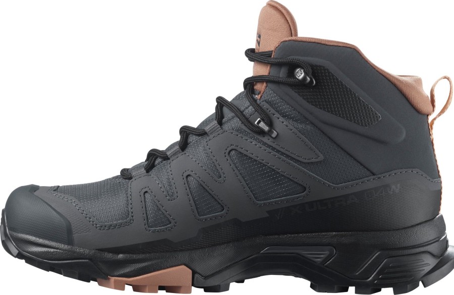 Footwear Salomon Mid Height Boots | Salomon Womens X Ultra 4 Mid Gtx Hiking Shoes - Ebony-Mocha Mousse-Almond Cream Grey