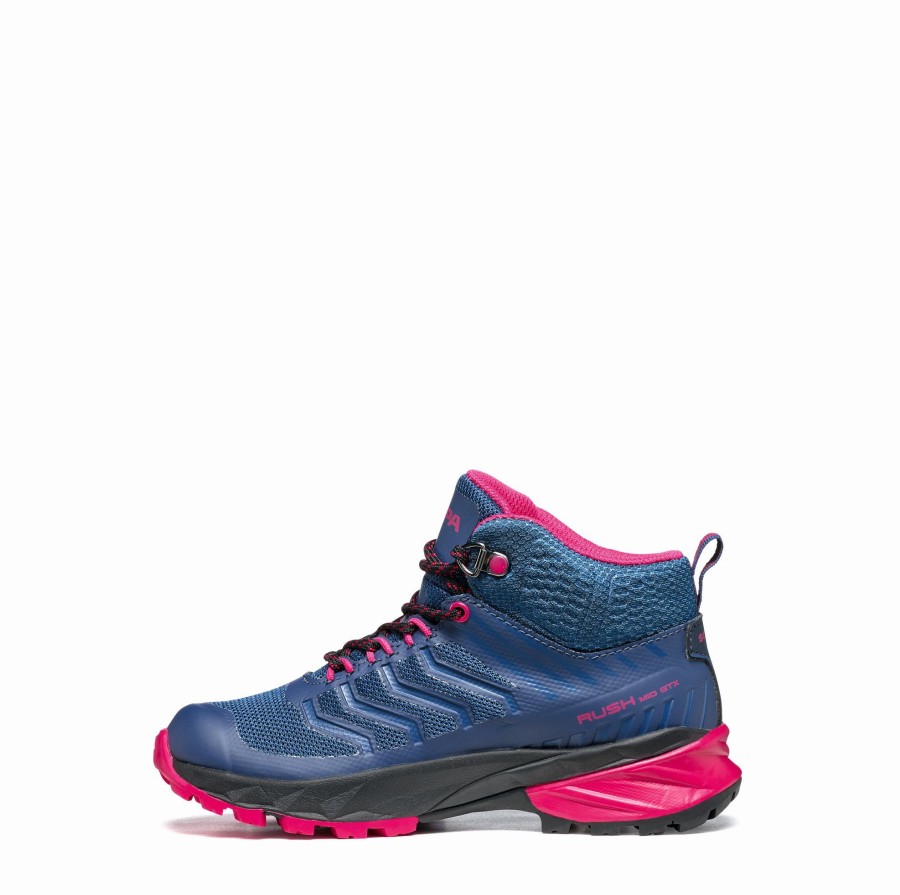 Footwear Scarpa Kids Boots & Shoes | Scarpa Rush Mid Kids Gtx Boots - Blue-Fuxia