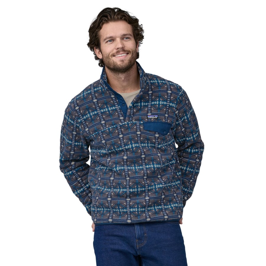 Clothing Patagonia Fleece & Mid Layer | Patagonia Mens Lightweight Synchilla Snap-T Pullover - Snow Beam-Dark Natural Blue