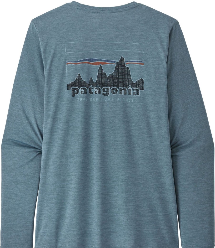 Clothing Patagonia T Shirts & Base Layers | Patagonia Womens Long Sleeved Cap Cool Daily Graphic Shirt - 73 Skyline-Light Plume Grey X-Dye Blue