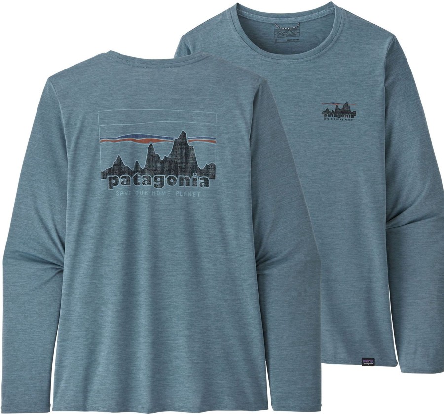 Clothing Patagonia T Shirts & Base Layers | Patagonia Womens Long Sleeved Cap Cool Daily Graphic Shirt - 73 Skyline-Light Plume Grey X-Dye Blue