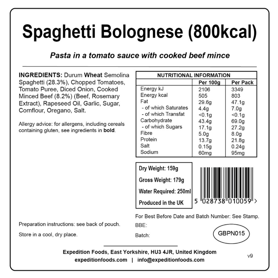 Equipment Expedition Foods Lunch/ Dinner | Expedition Foods Spaghetti Bolognese - 800Kcal Orange