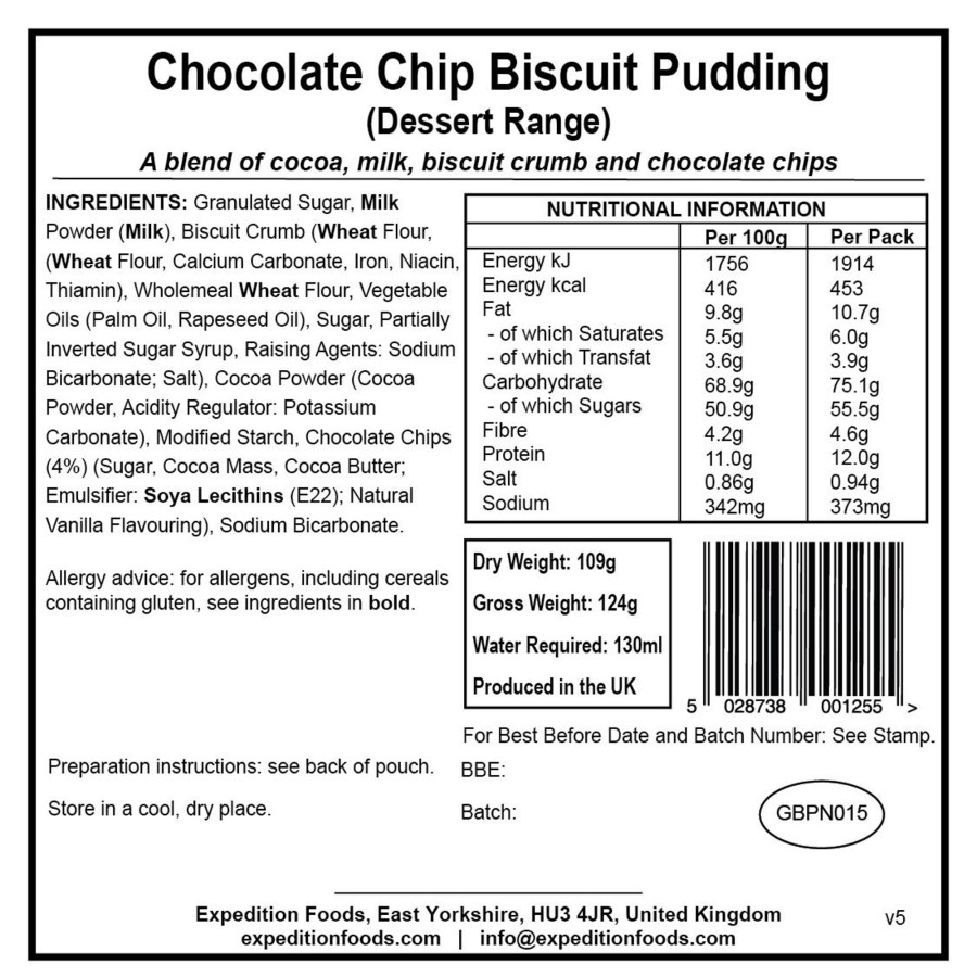 Equipment Expedition Foods Dessert | Expedition Foods Chocolate Chip Biscuit Pudding - Dessert Range Orange