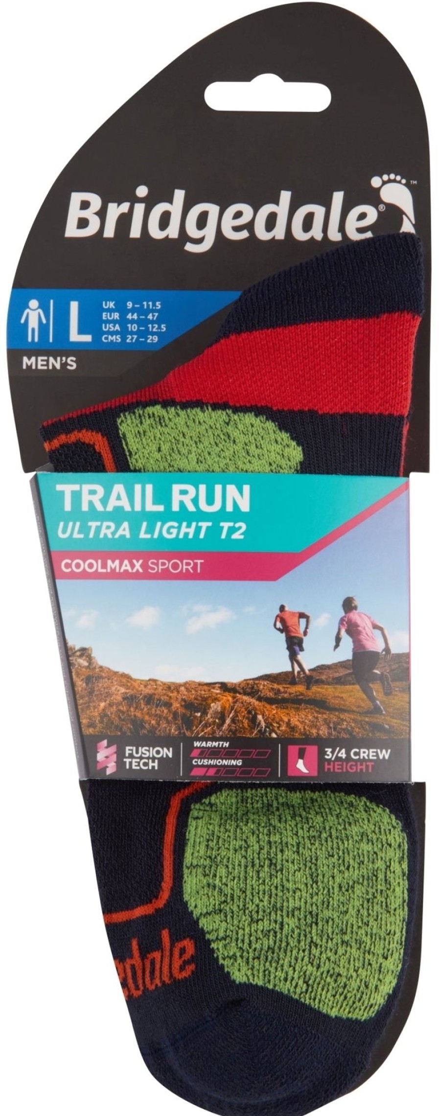 Clothing Bridgedale Socks | Bridgedale Mens Trail Run Ultralight T2 Coolmax Sport 3/4 Crew Sock - Navy Blue