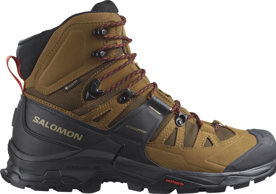 Footwear Salomon Walking Boots | Salomon Mens Quest 4 Gtx Boots - Rubber-Black-Fiery Red Brown