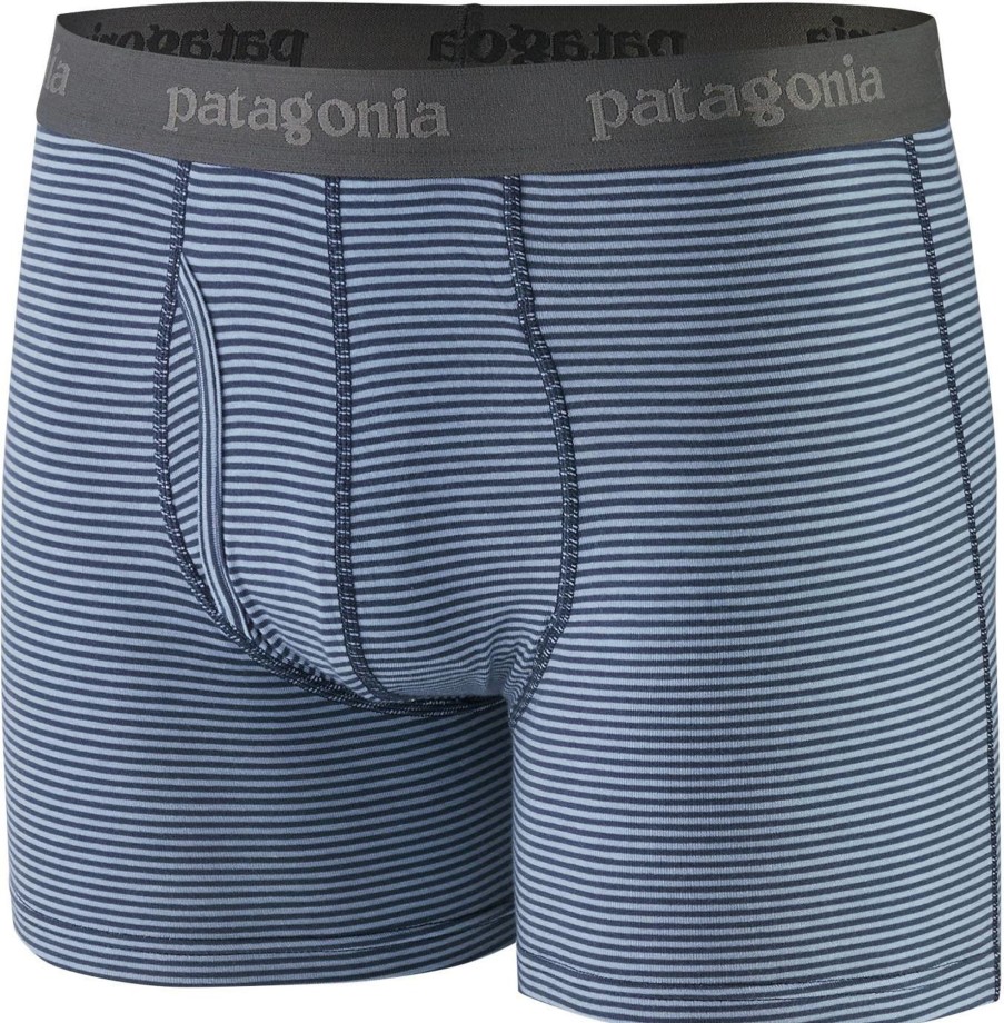 Clothing Patagonia Underwear | Patagonia Mens Essential Boxer Briefs - Fathom Stripe-New Navy Blue