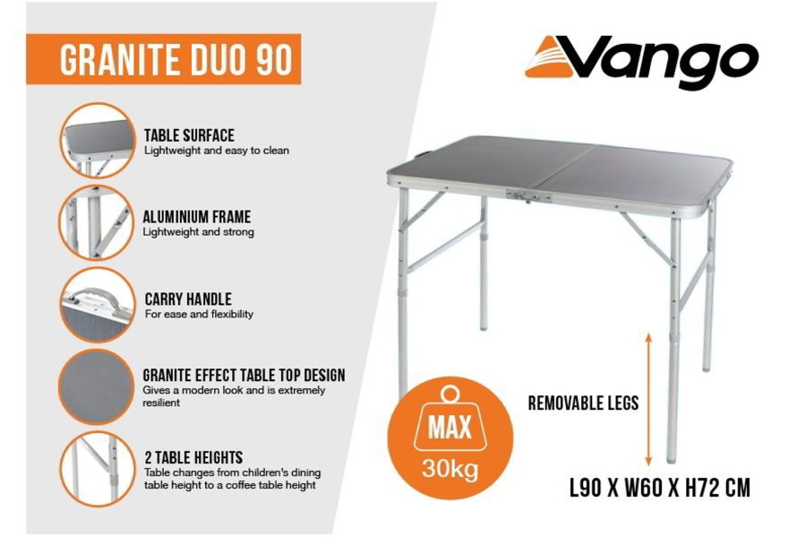 Camping Vango Camping Furniture | Vango Granite Duo 90 Table Grey