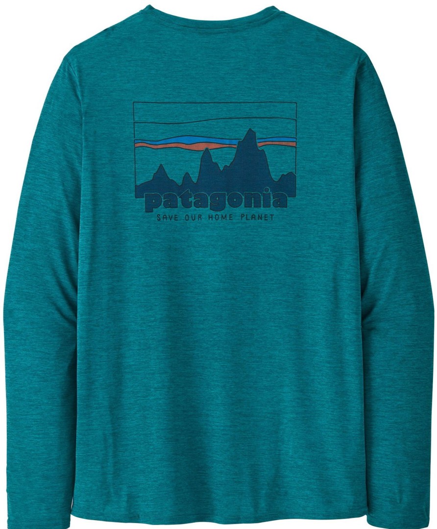 Clothing Patagonia T Shirts & Base Layers | Patagonia Mens Long Sleeved Cap Cool Daily Graphic Shirt - 73 Skyline-Belay X-Dye Blue