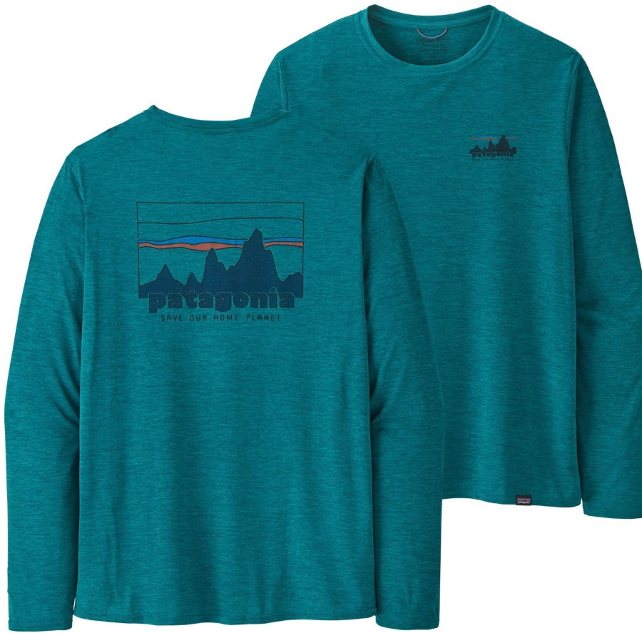 Clothing Patagonia T Shirts & Base Layers | Patagonia Mens Long Sleeved Cap Cool Daily Graphic Shirt - 73 Skyline-Belay X-Dye Blue