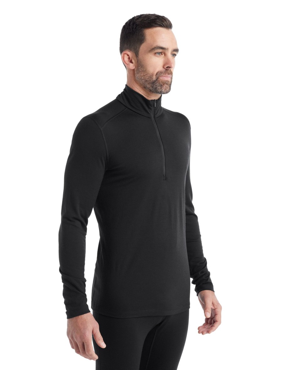 Clothing Icebreaker T Shirts & Base Layers | Icebreaker Mens 200 Oasis Long Sleeved Half Zip Top Black